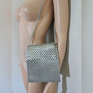 Vintage Gray Metallic Mesh Handbag Evening Clutch Whiting and Davis